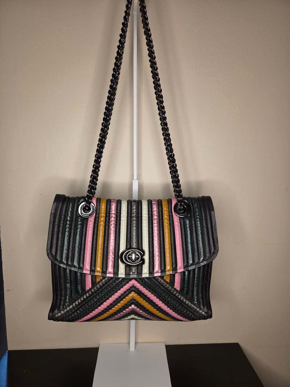 Coach Rainbow Parker With Colorblock Quilting And Rivets Leather Bag